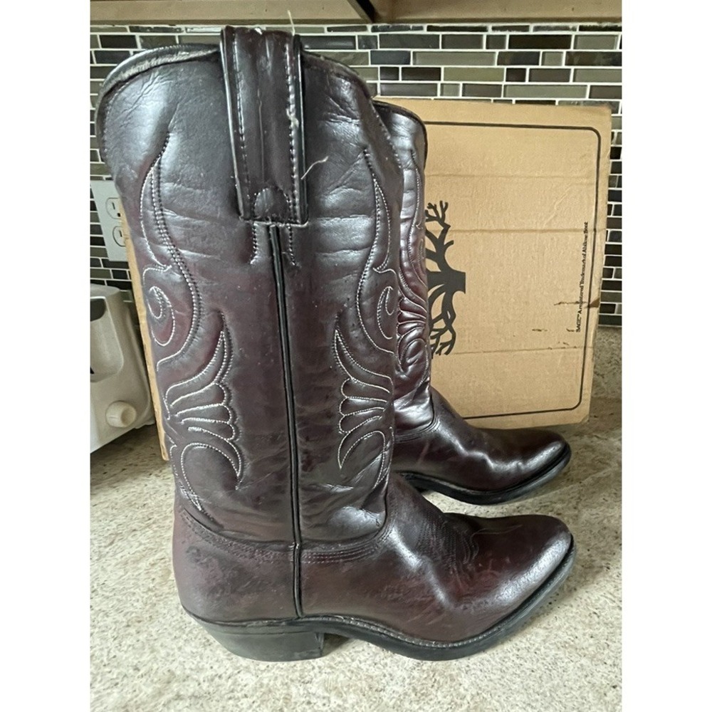 Sage By Abilene Men's Black Cherry Leather Vamps Western Boots Size 8D Cowboy
